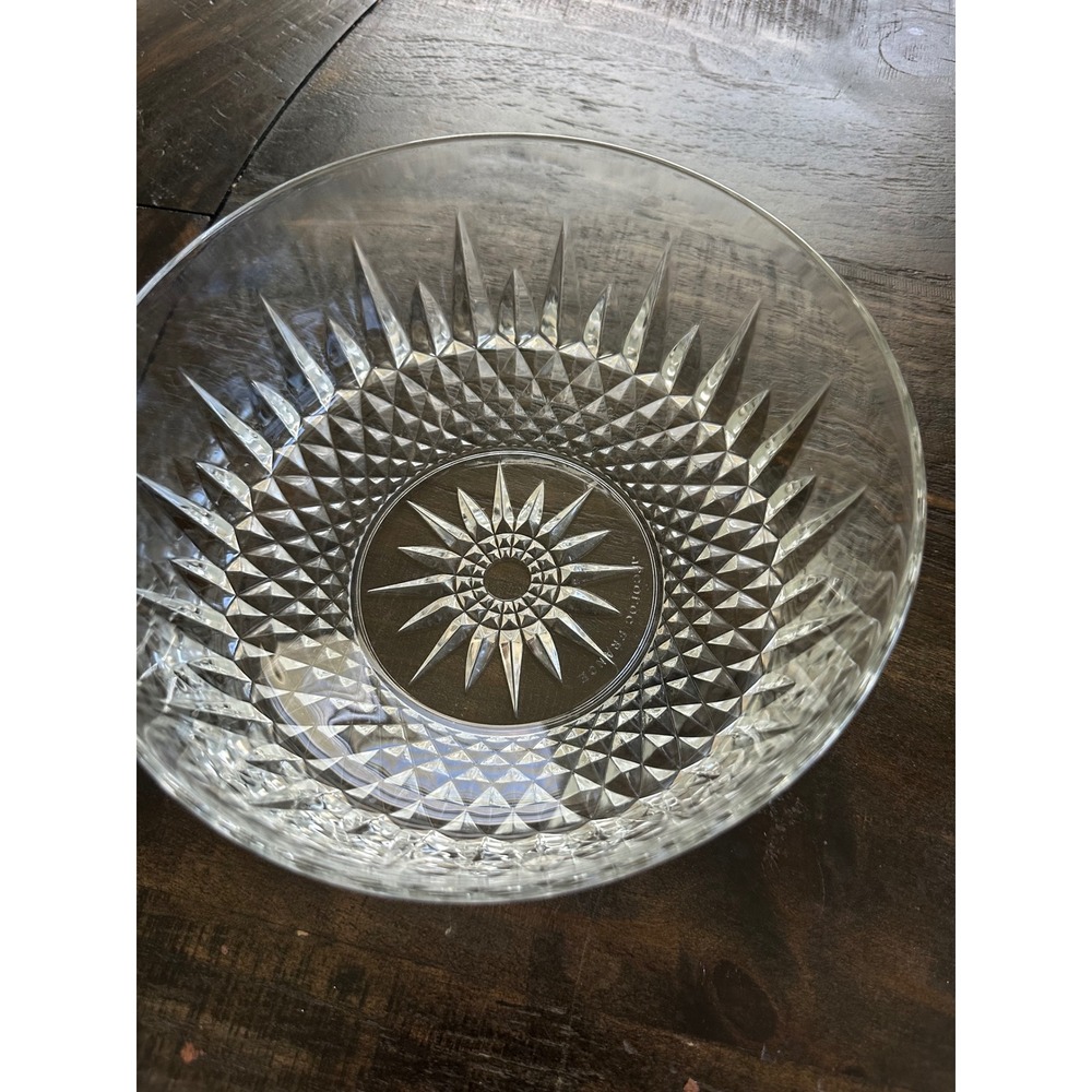 Vintage COLOC France Pressed Glass Serving Bowl Starburst Diamond Pattern 9"EUC